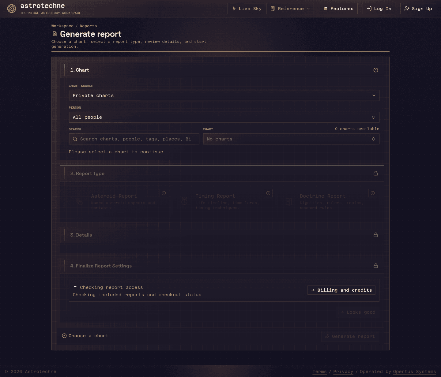 Astrotechne report generation route screenshot