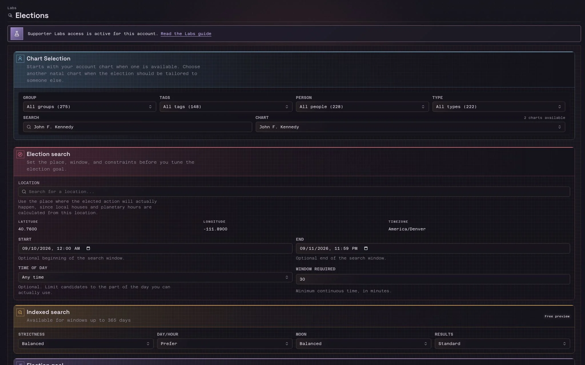 Election Finder workspace with election search controls