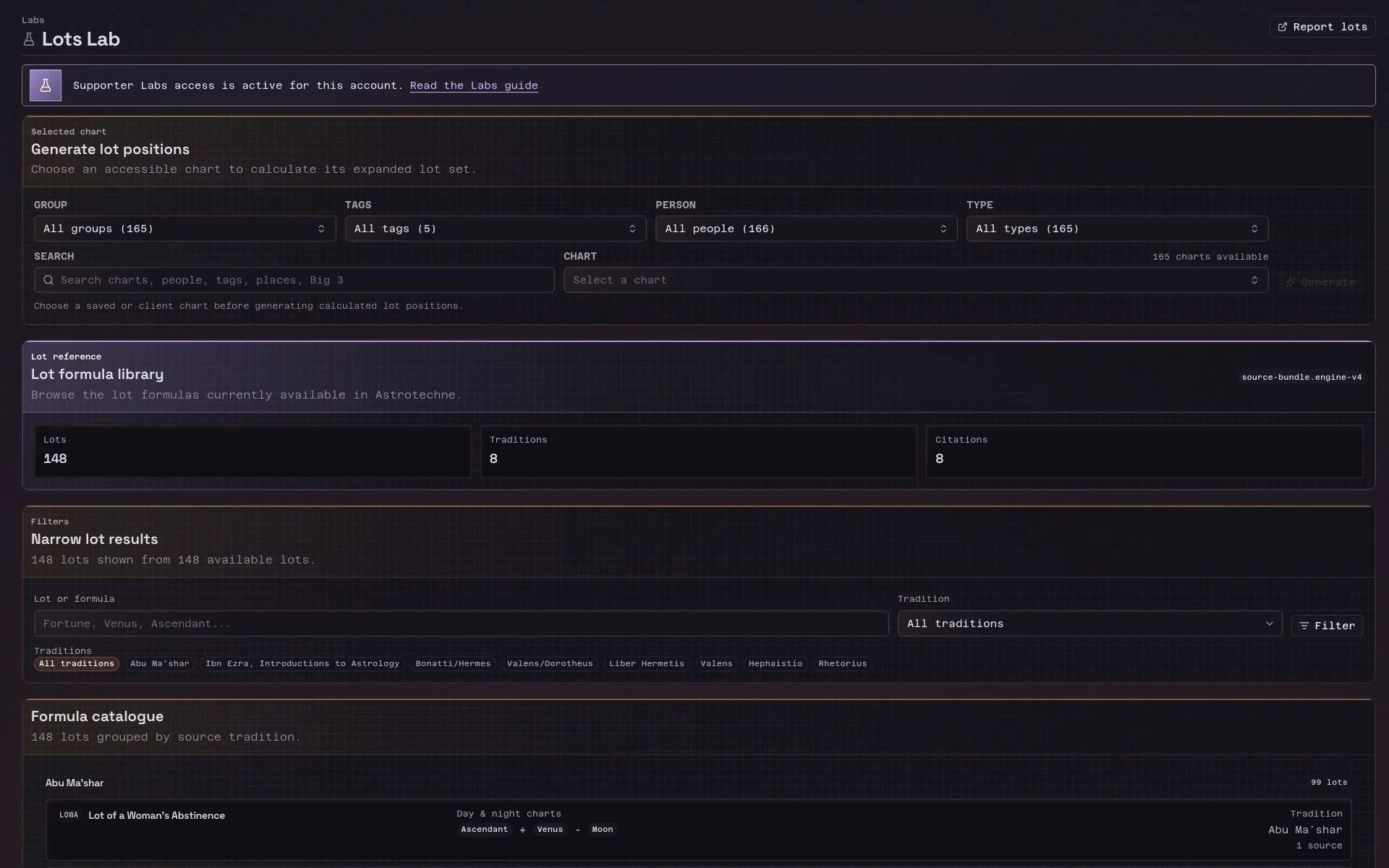 Lots Lab workspace with chart selection and calculation controls